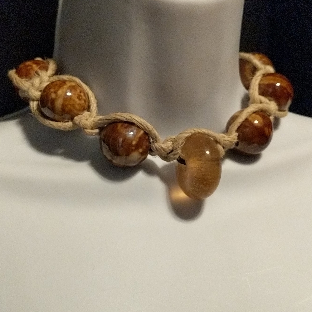 Handmade hemp and glass bead choker